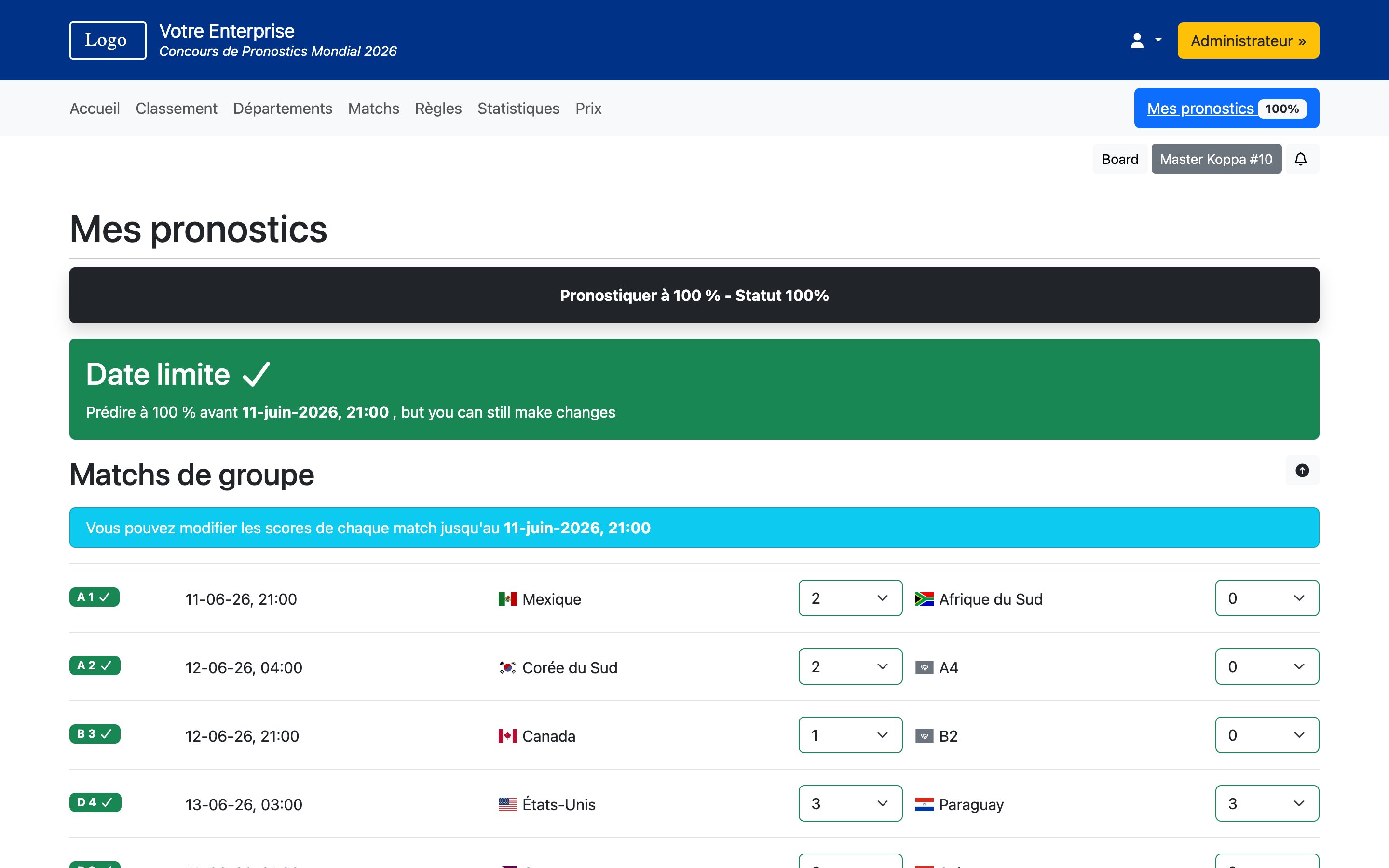Concours de pronostics Coupe du Monde 2026 – Mes pronostics